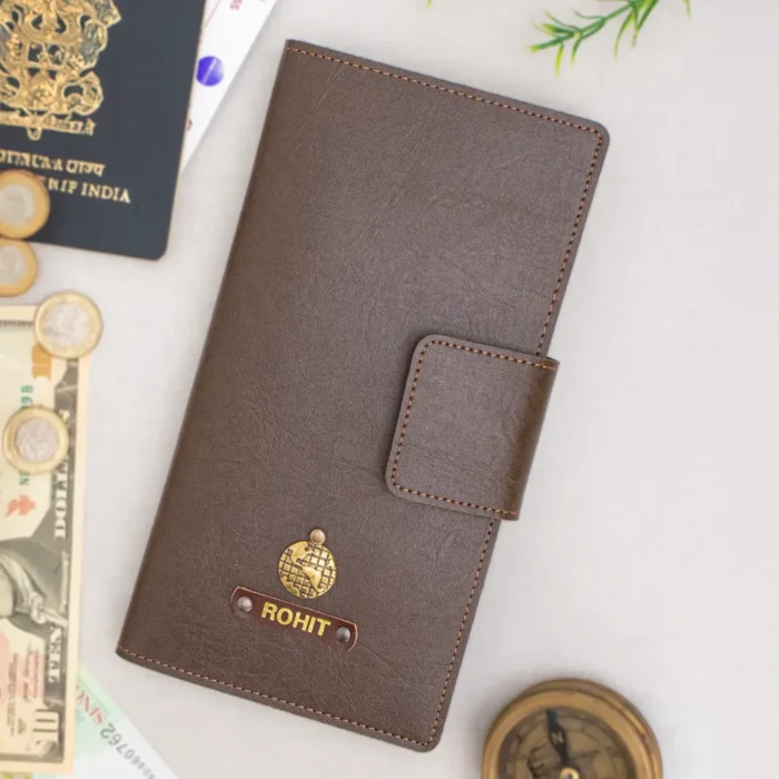 Personalized Brown Passport Holder Wallet for Travel
